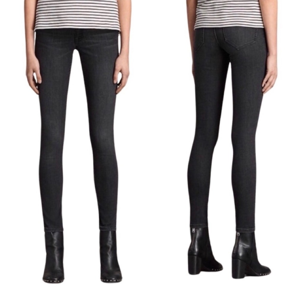AllSaints Mast Low Rise Skinny Fit Jeans Faded Black Denim Size 26